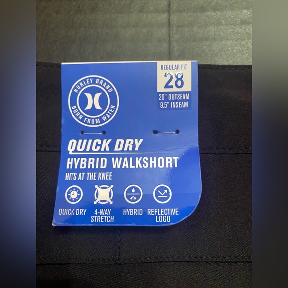 Hurley Men's Quick Hybrid Walk Shorts 4 Way Stretch - Black Size 28 - Picture 8 of 8